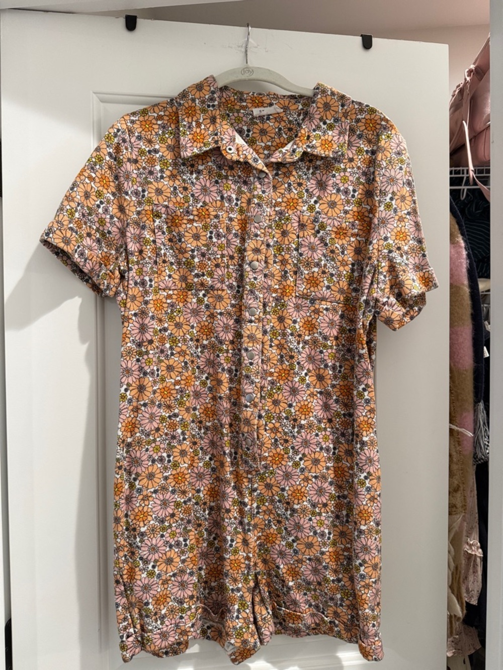 Storia Short-Sleeve Floral Button-Front Romper